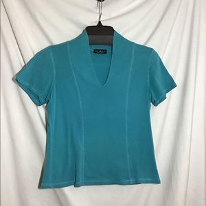 Rafaela Petites Small Aqua Green Top V-Neck